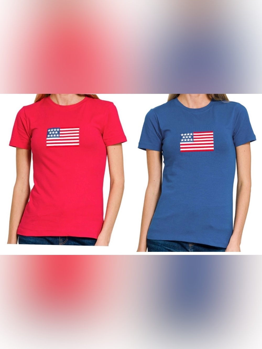 Zenana NWOT Embroidered Flag Tee In Red or Blue